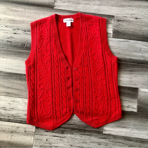 Vintage 1990s Alfred Dunner Oversized Red Wool Blend Cardigan Sweater Vest - Picture 3 of 7